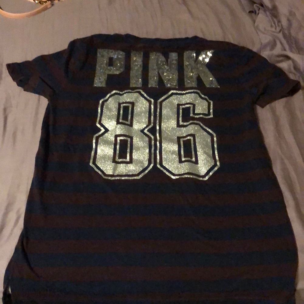 VS PINK bling navy and burgundy campus tee